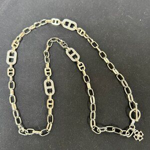 Ann Taylor Silver Tone Mariner Link Chain w/ Clear Crystal Accents Necklace- 15"